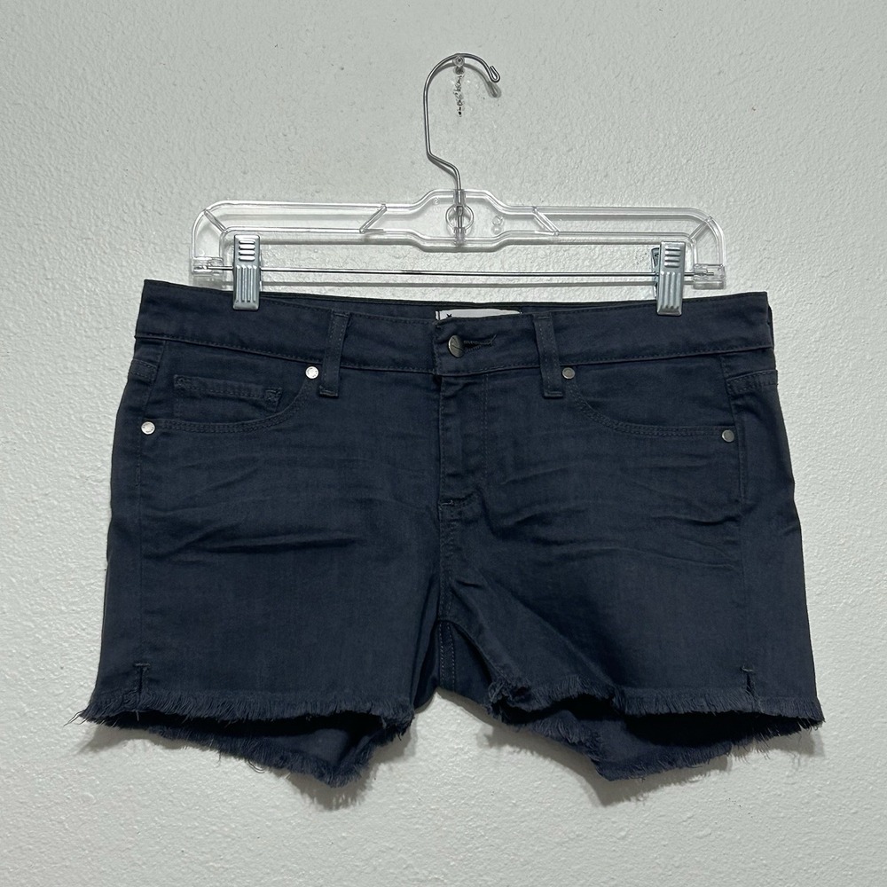 PAIGE Premium Denim Navy Blue Dark Wash Raw Hem Cut Off Shorts Women's Size 28